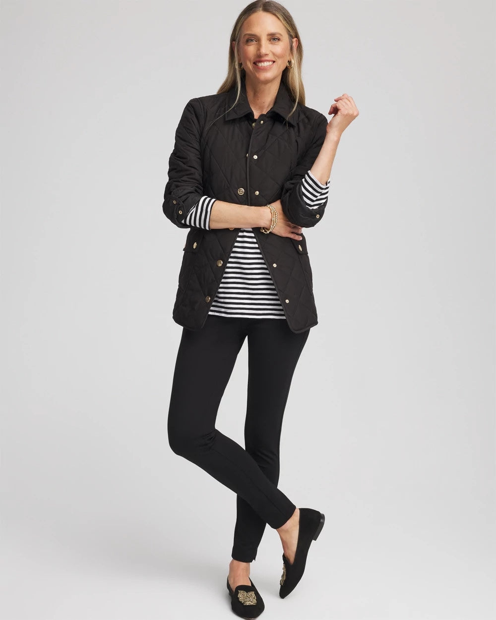 Chico's Quilted Barn Jacket Black