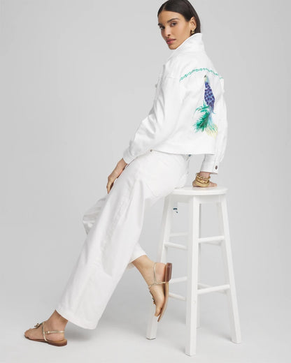 Chico's Embroidered Relaxed Denim Jacket Alabaster