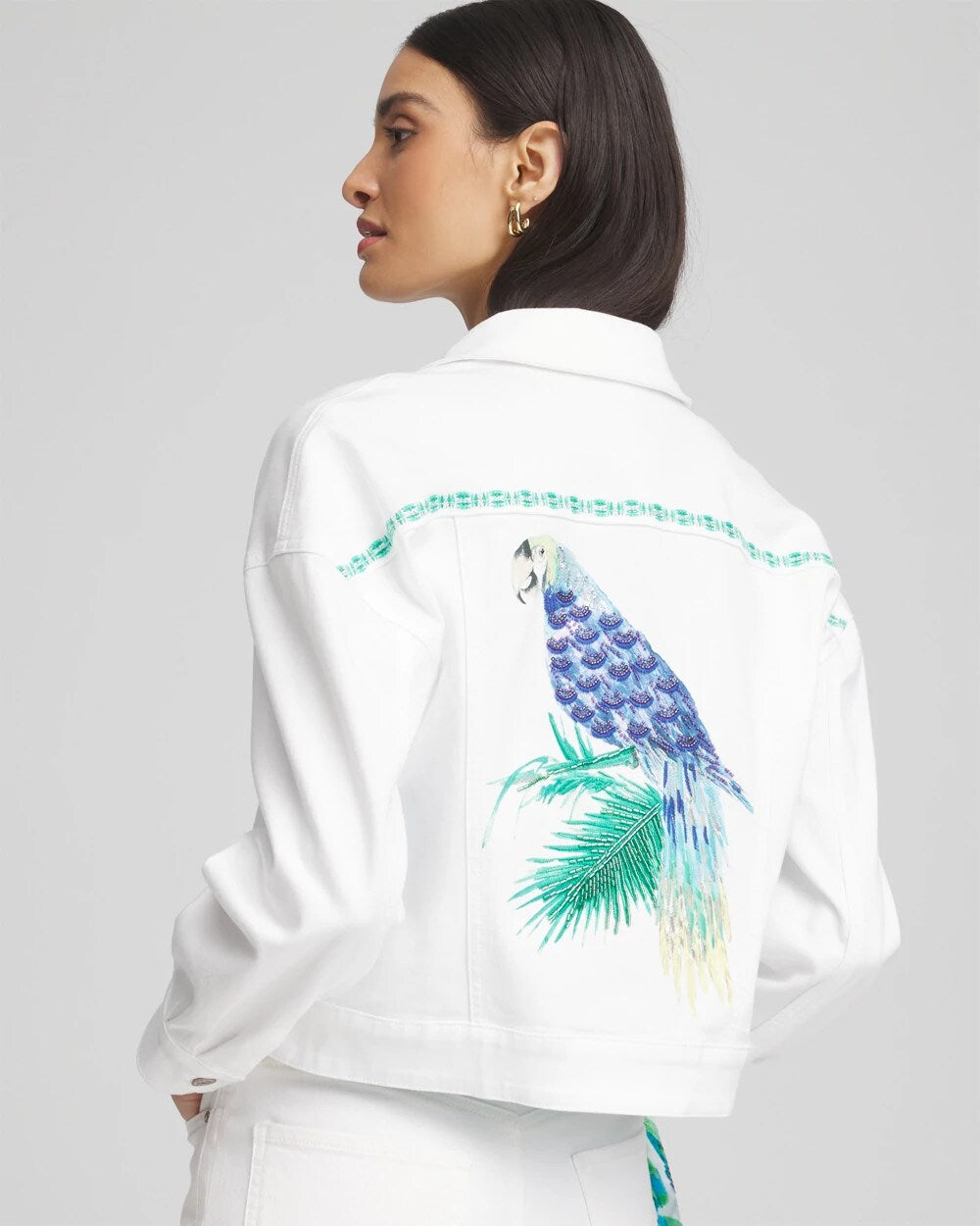 Chico's Embroidered Relaxed Denim Jacket Alabaster