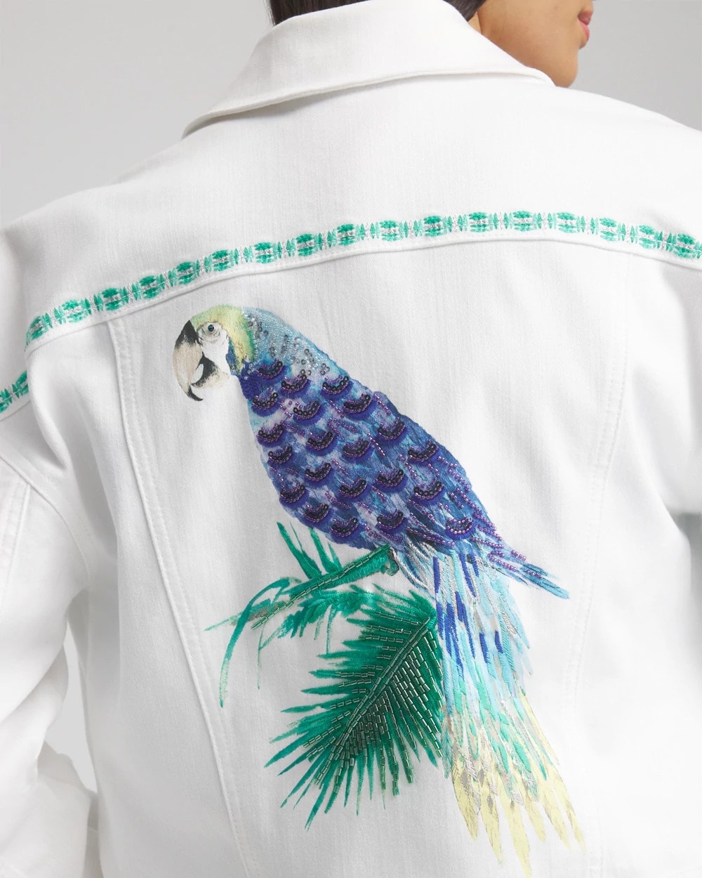 Chico's Embroidered Relaxed Denim Jacket Alabaster