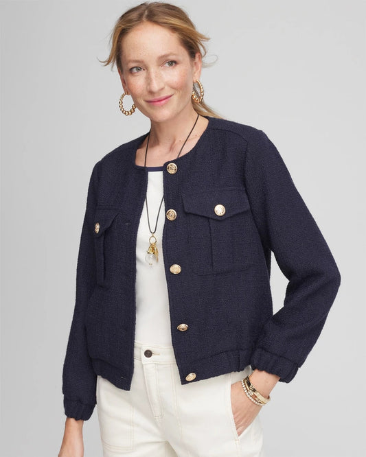 Chico's Tweed Lady Jacket Midnight Waters