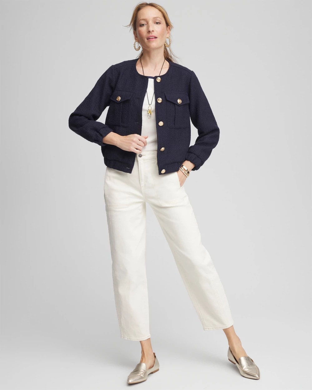 Chico's Tweed Lady Jacket Midnight Waters
