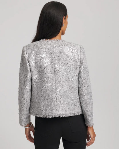 Chico's Silver Sequins Tweed Jacket Silver
