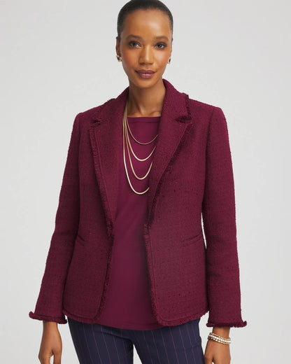 Chico's Tweed Fringe Blazer Deep Chianti