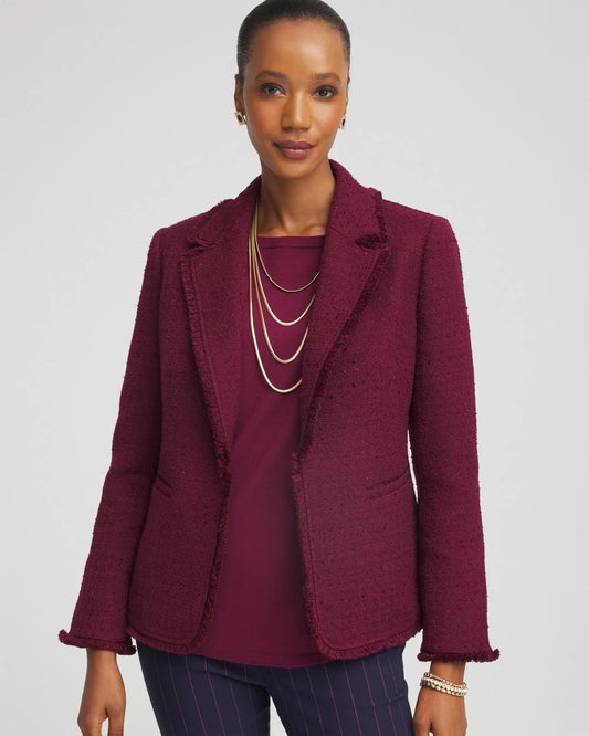 Chico's Tweed Fringe Blazer Deep Chianti