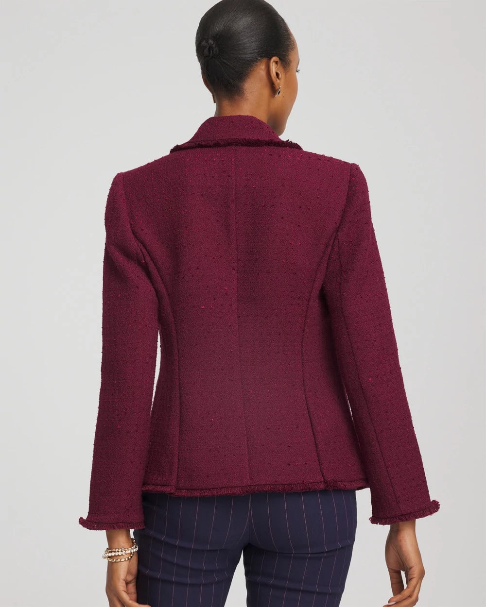 Chico's Tweed Fringe Blazer Deep Chianti