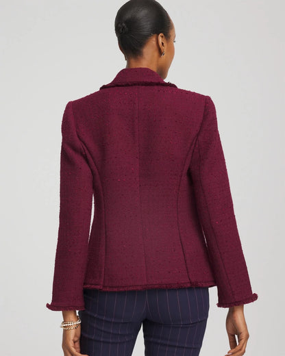 Chico's Tweed Fringe Blazer Deep Chianti