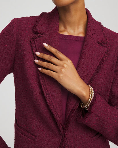 Chico's Tweed Fringe Blazer Deep Chianti