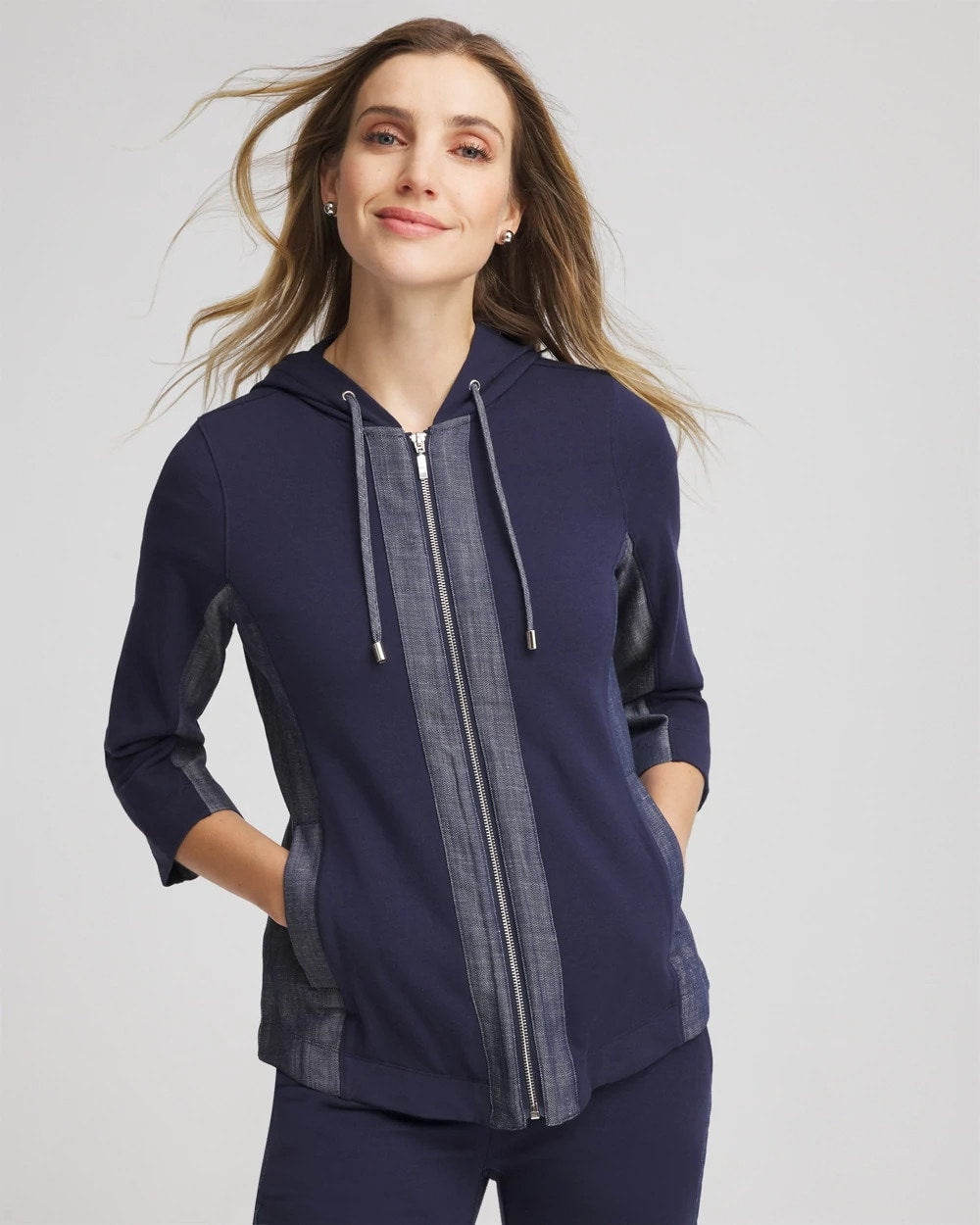 Chico's Zenergy® French Terry & Chambray Jacket Passport Blue
