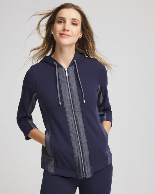 Chico's Zenergy® French Terry & Chambray Jacket Passport Blue