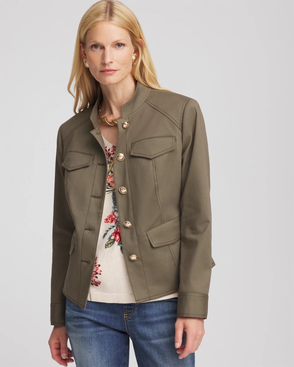 Chico's Peplum Field Jacket Nettle Leaf