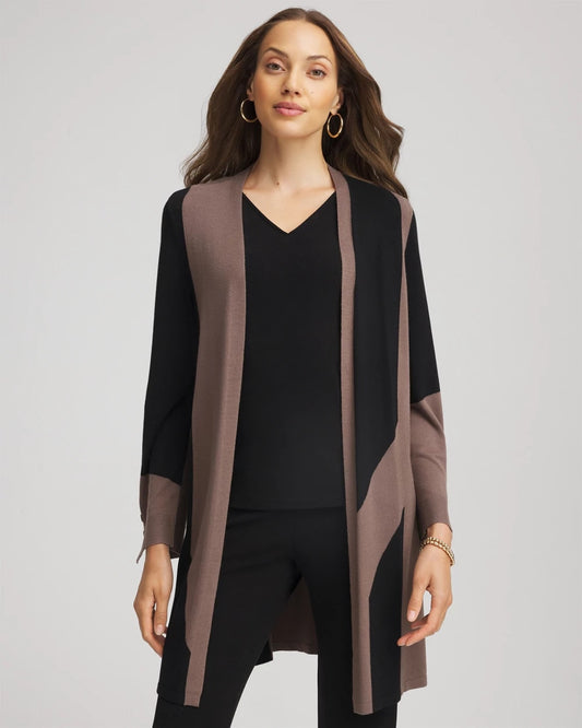 Chico's Travelers™ Collection Colorblock Cardigan Deep Taupe