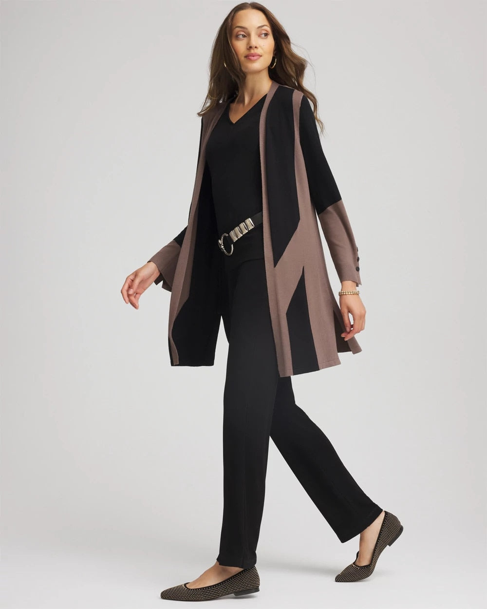 Chico's Travelers™ Collection Colorblock Cardigan Deep Taupe