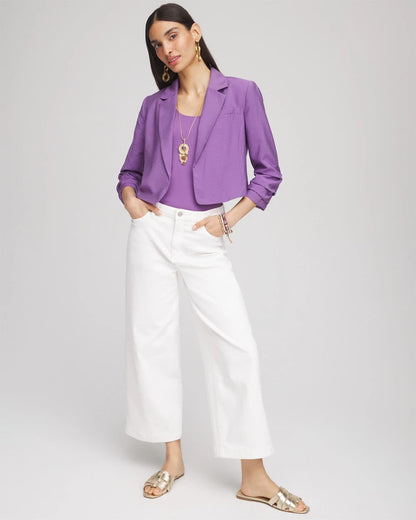 Chico's Cropped Ruched Sleeve Blazer Plum Shade