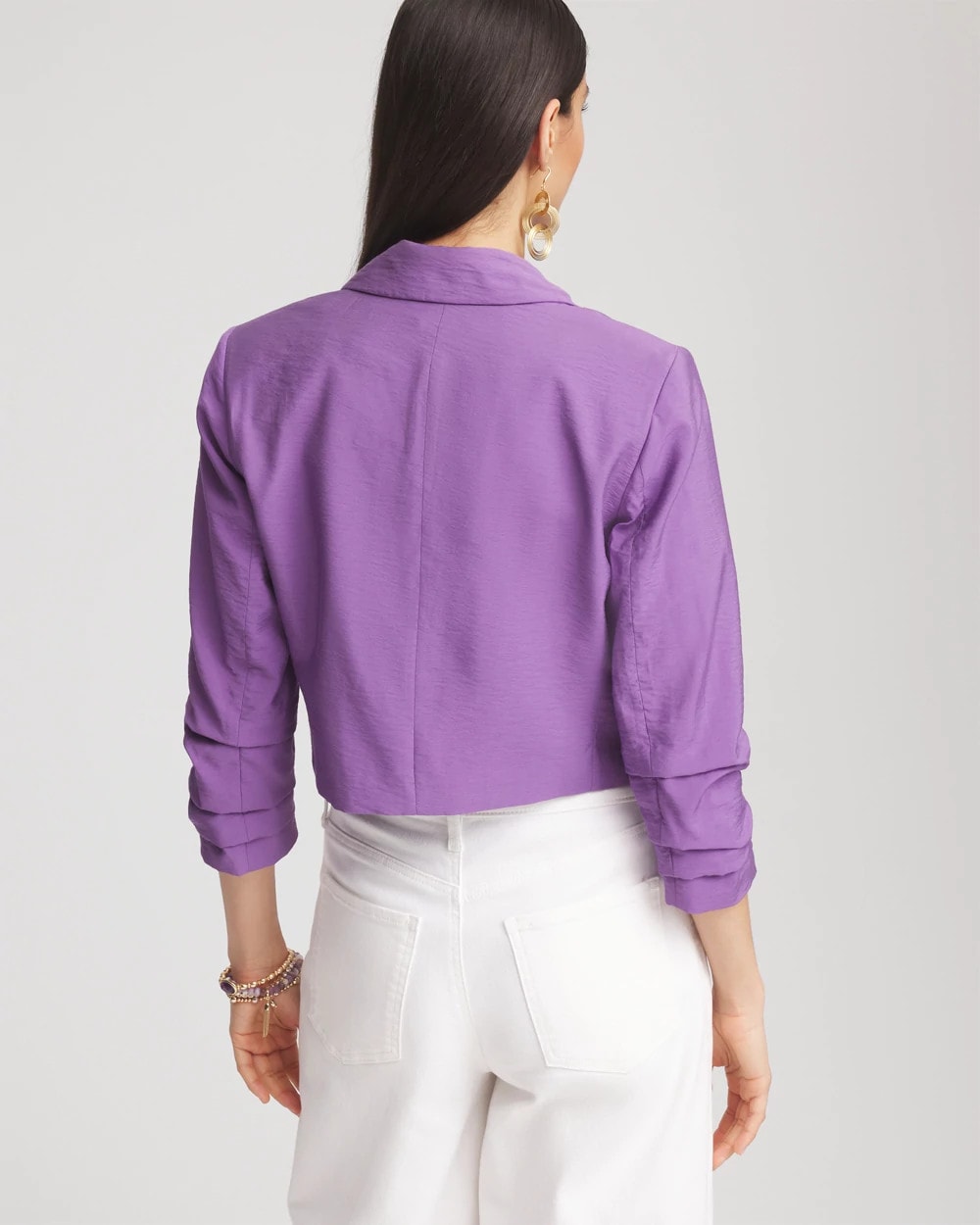 Chico's Cropped Ruched Sleeve Blazer Plum Shade
