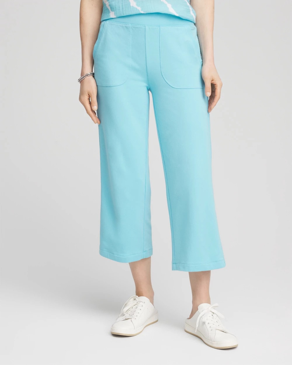 Chico's Zenergy® French Terry Gauze-Inset Cropped Pants Paradiso Blue