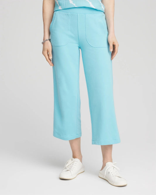 Chico's Zenergy® French Terry Gauze-Inset Cropped Pants Paradiso Blue