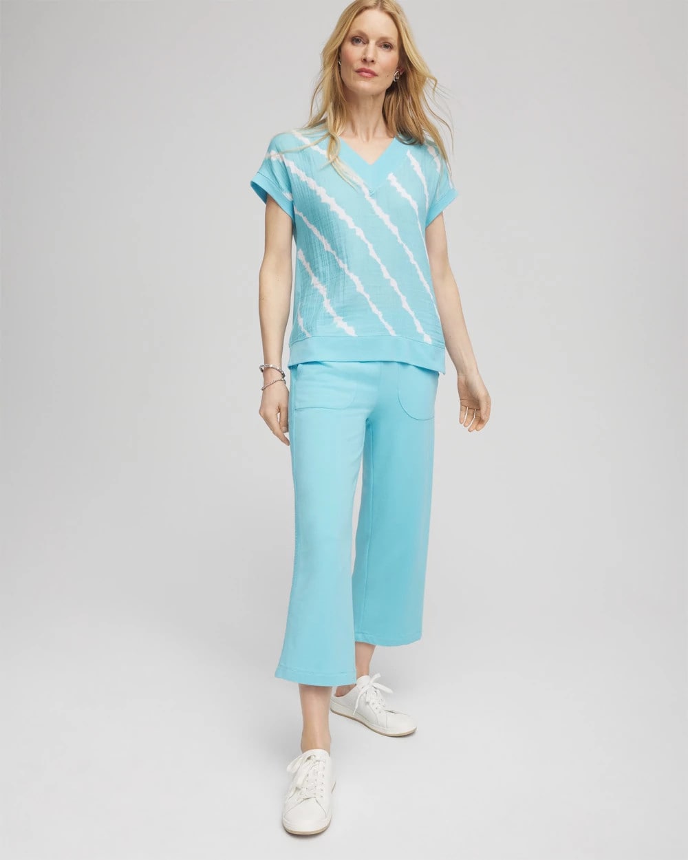 Chico's Zenergy® French Terry Gauze-Inset Cropped Pants Paradiso Blue