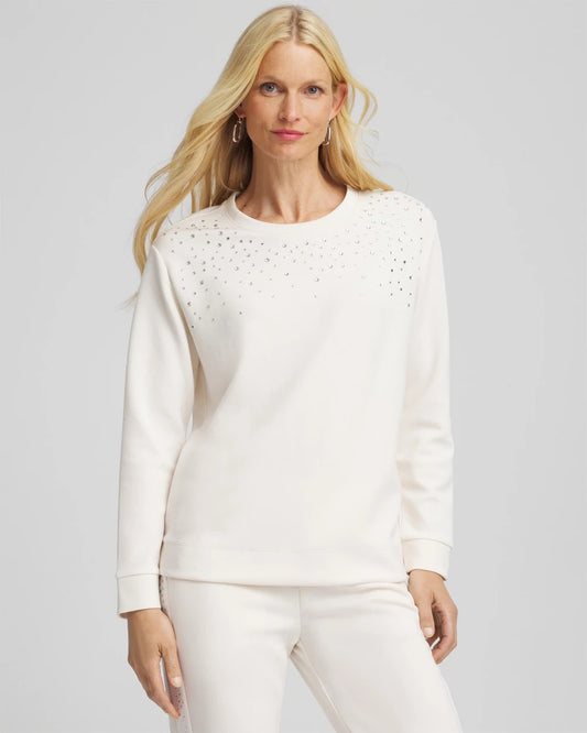 Chico's Zenergy® Rhinestone Pullover Top English Cream