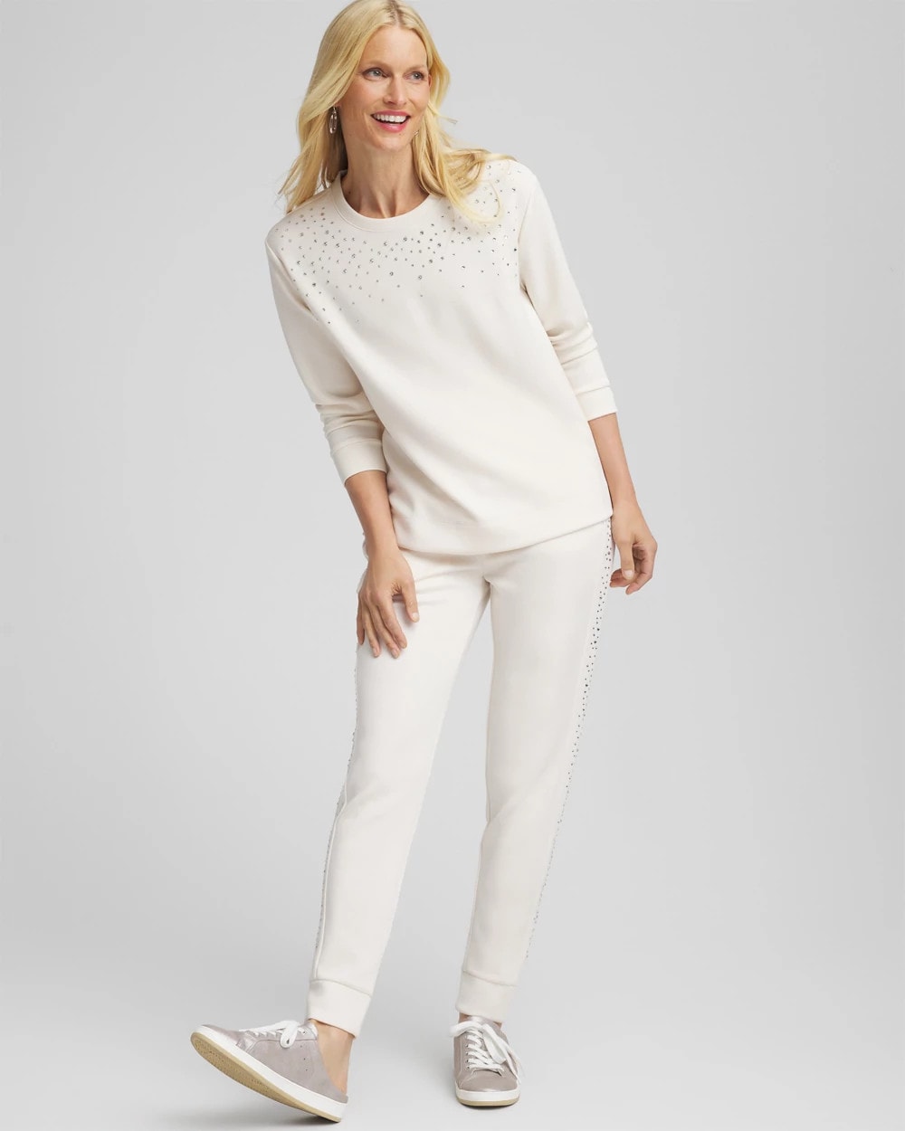 Chico's Zenergy® Rhinestone Pullover Top English Cream