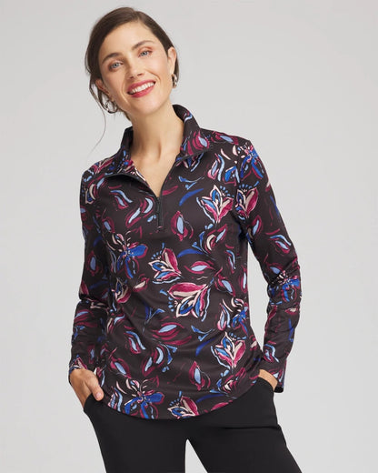 Chico's Zenergy® UPF Floral Half-Zip Pullover Top Deep Chianti