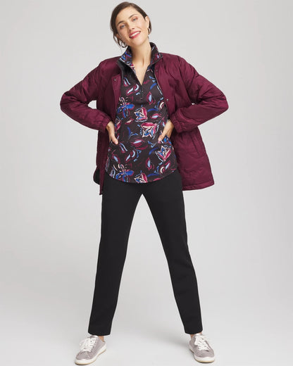 Chico's Zenergy® UPF Floral Half-Zip Pullover Top Deep Chianti