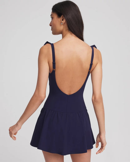 Chico's Gottex Tutti Frutti Square Neck Swim Dress Navy