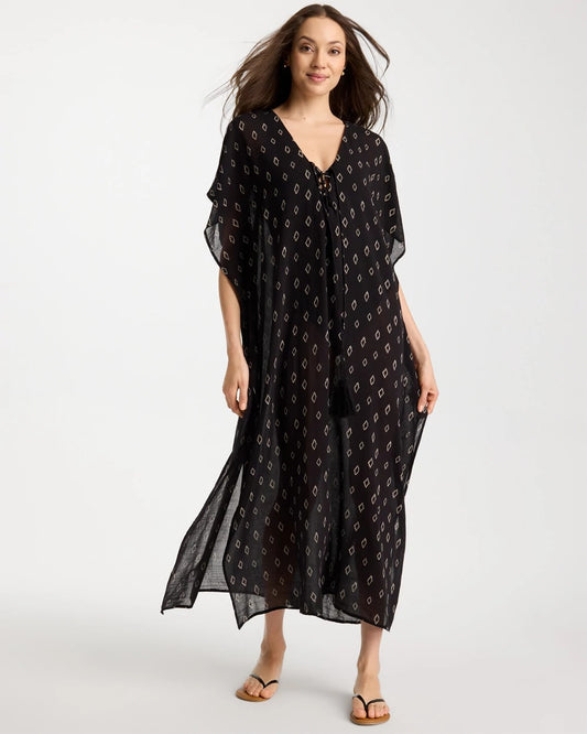Chico's Printed Kaftan Swim Cover-Up Black/Neutral
