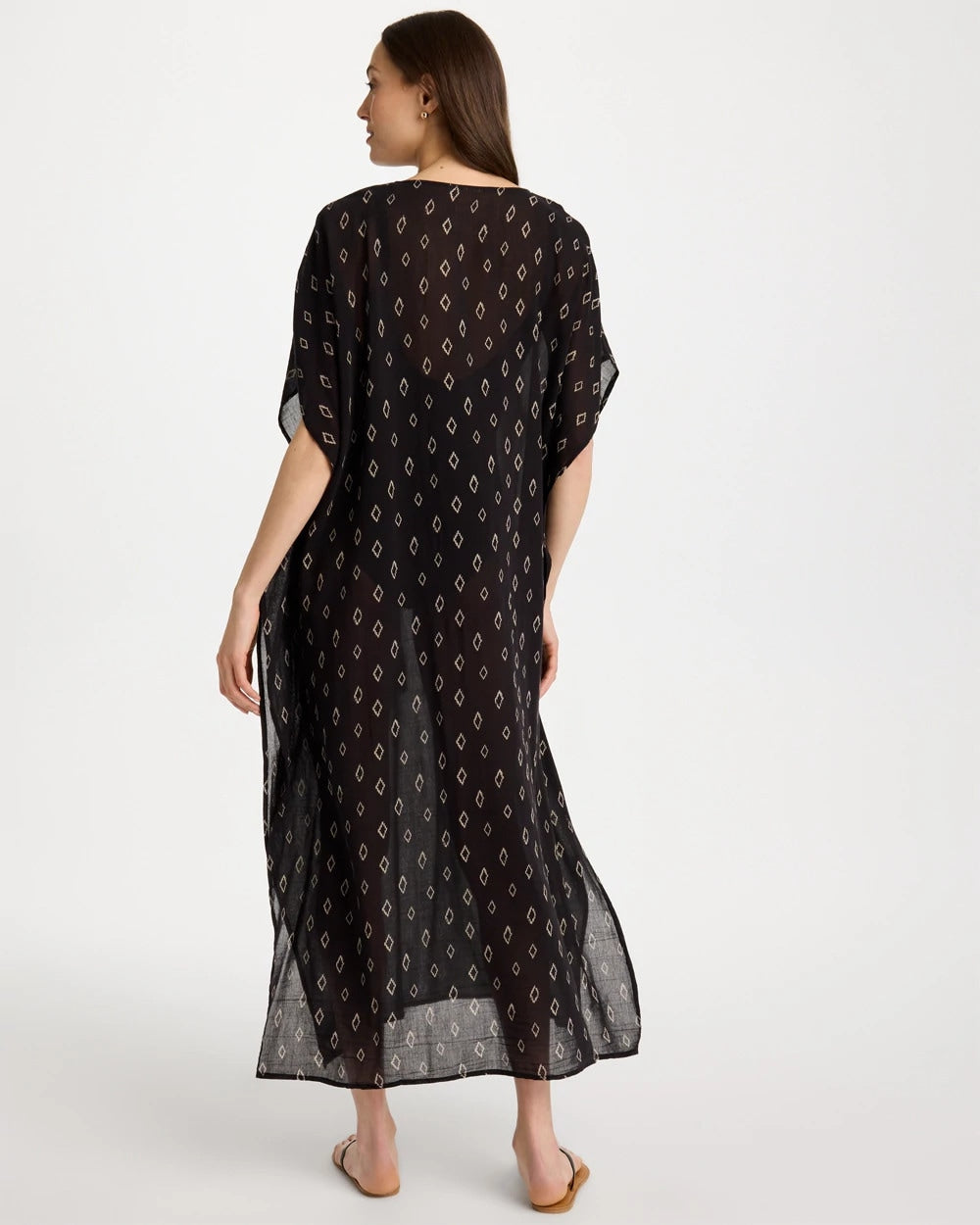 Chico's Printed Kaftan Swim Cover-Up Black/Neutral