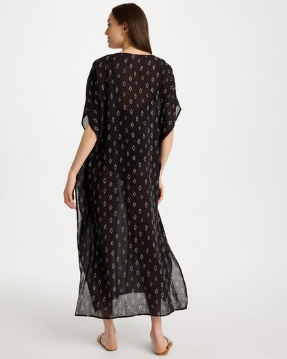 Chico's Printed Kaftan Swim Cover-Up Black/Neutral