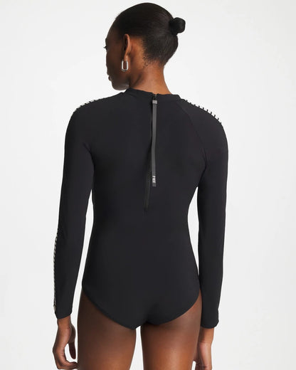 Chico's Gottex Coco Long Sleeve One Piece Black/White