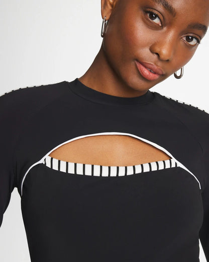 Chico's Gottex Coco Long Sleeve One Piece Black/White