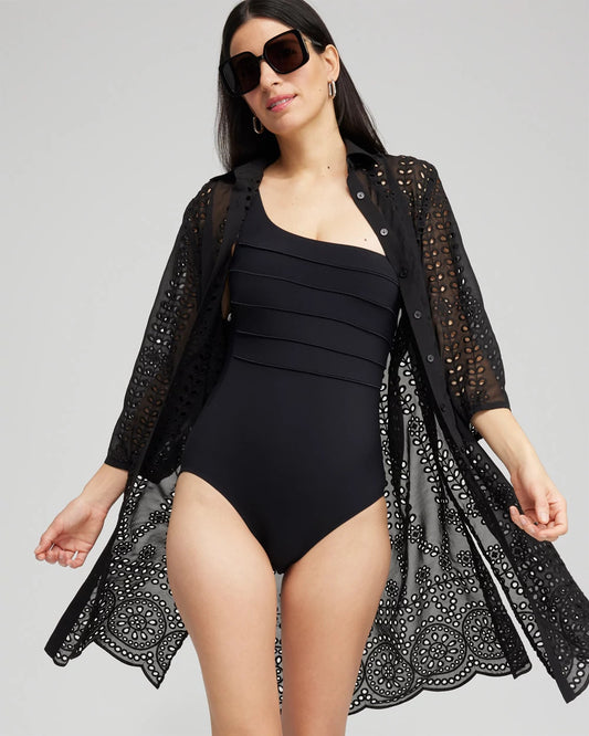 Chico's Shirt Dress Swim Coverup Black