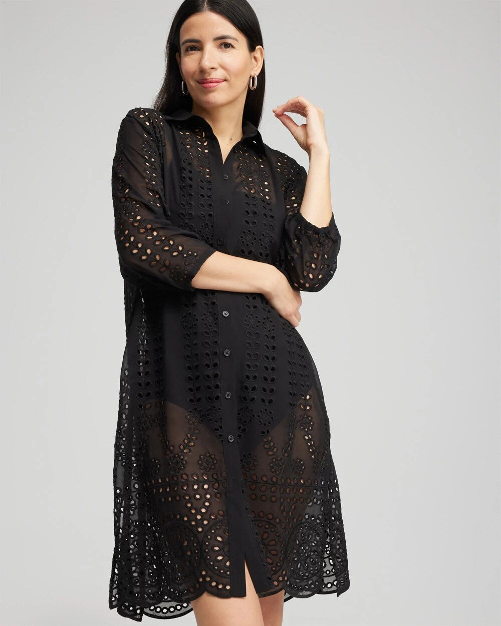 Chico's Shirt Dress Swim Coverup Black