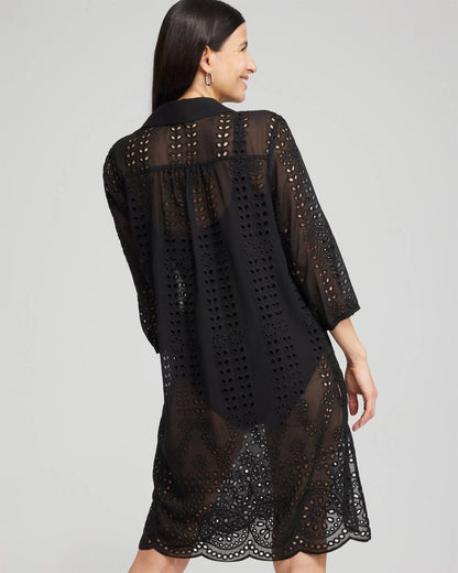 Chico's Shirt Dress Swim Coverup Black