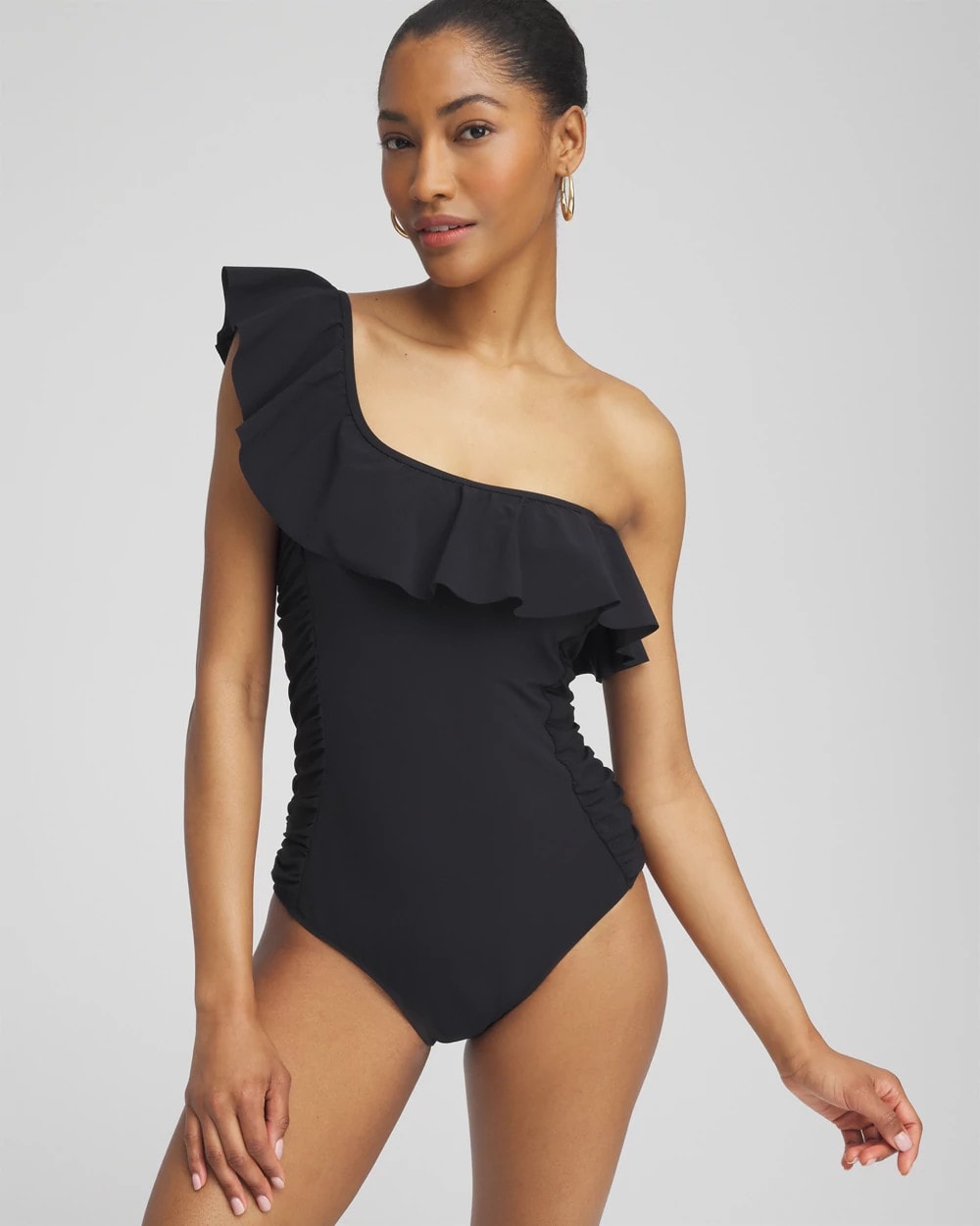 Chico's Gottex One Shoulder One Piece Swimsuit Black