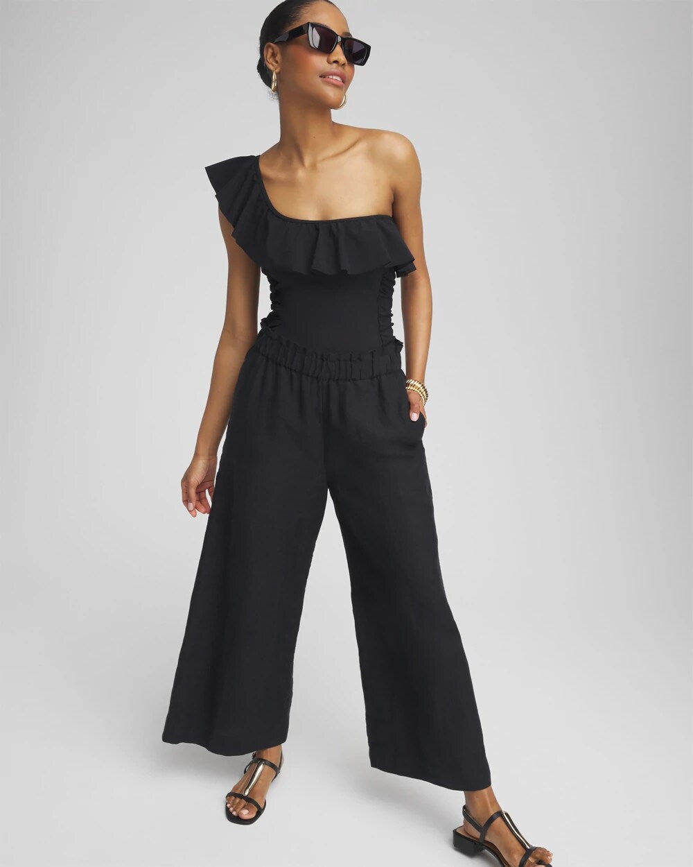 Chico's Gottex One Shoulder One Piece Swimsuit Black