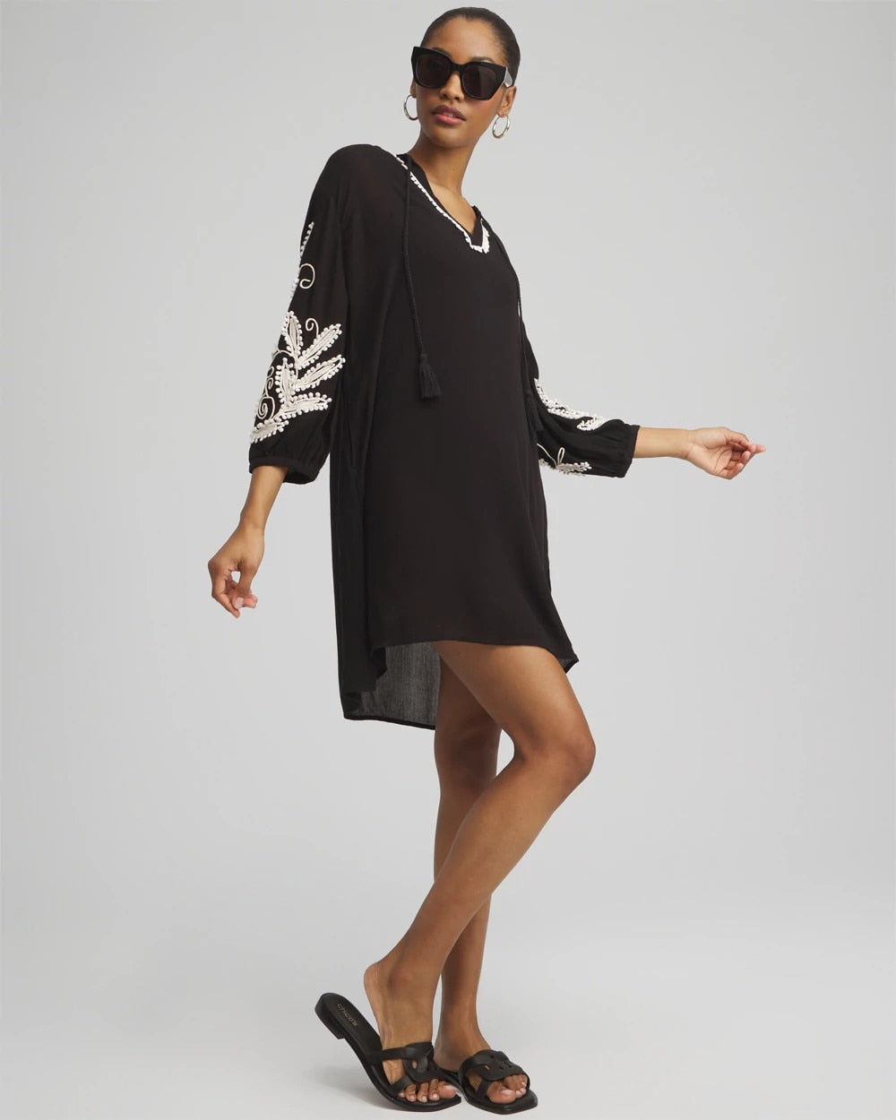 Chico's Embroidered Coverup Dress Black