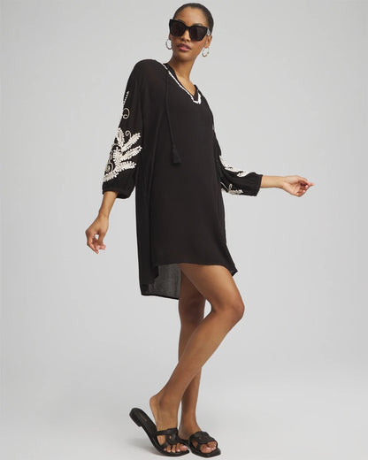 Chico's Embroidered Coverup Dress Black