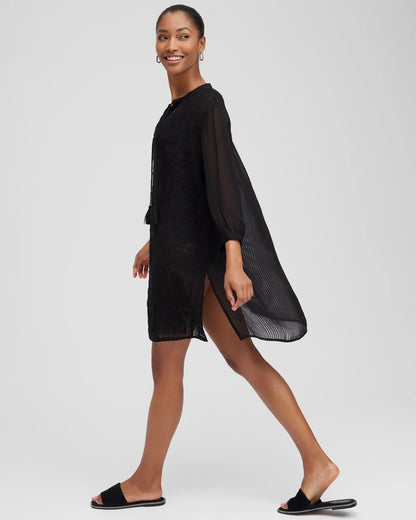 Chico's Embroidered Swim Dress Coverup Black