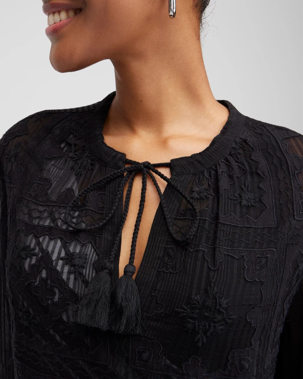 Chico's Embroidered Swim Dress Coverup Black