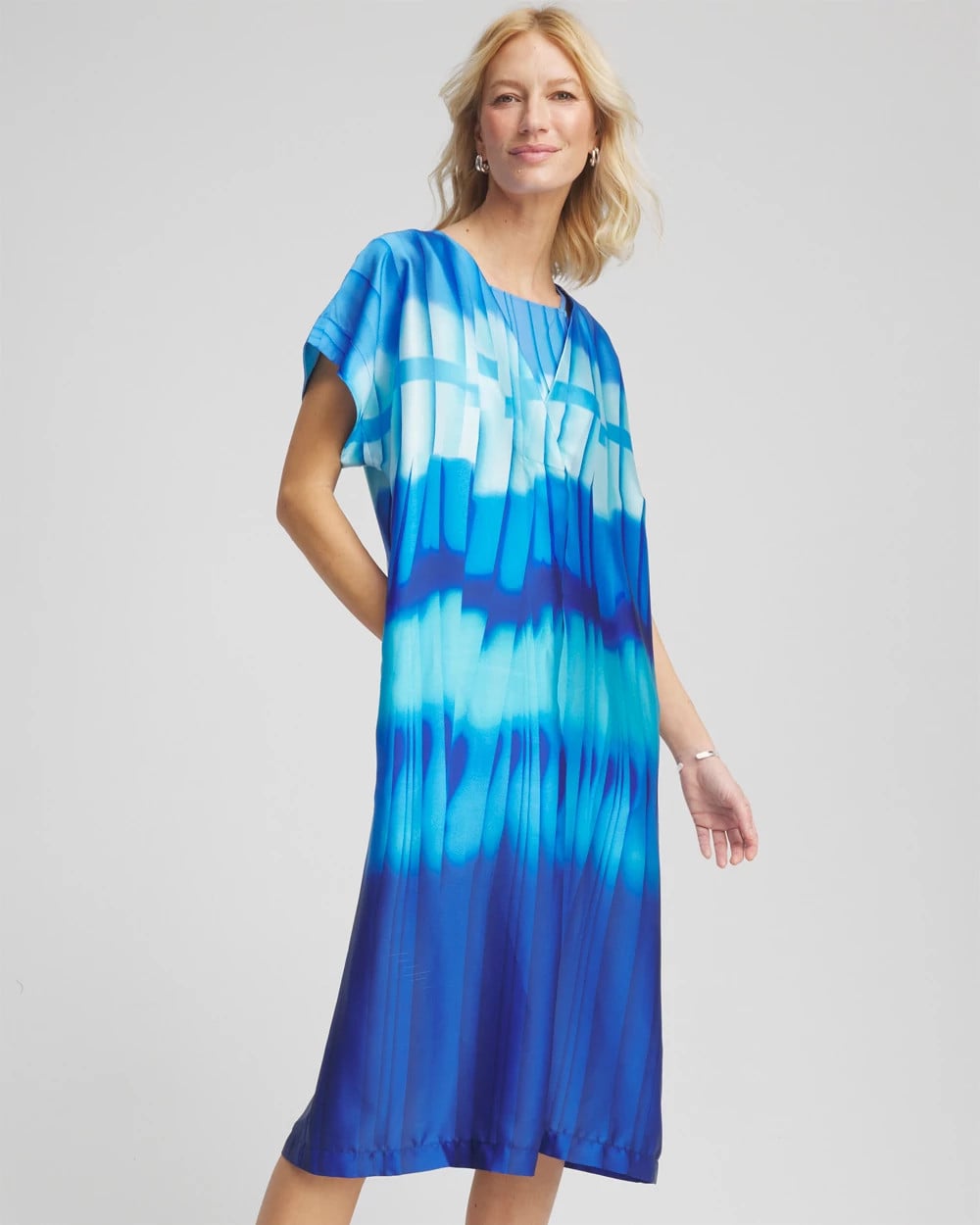 Chico's Gottex Golden Hour V-Neck Dress Cover-Up Blue Multi