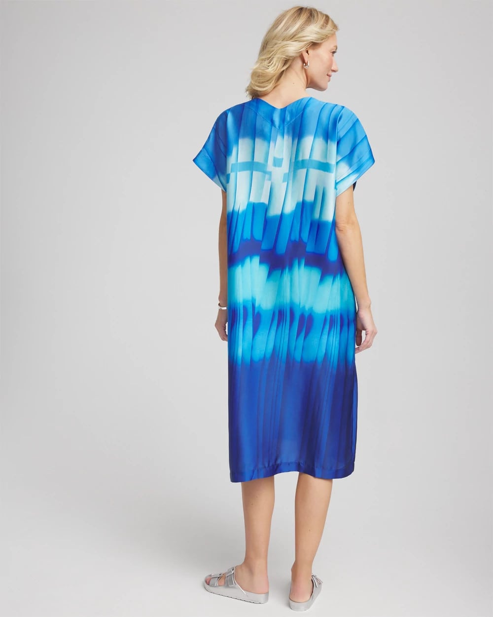 Chico's Gottex Golden Hour V-Neck Dress Cover-Up Blue Multi