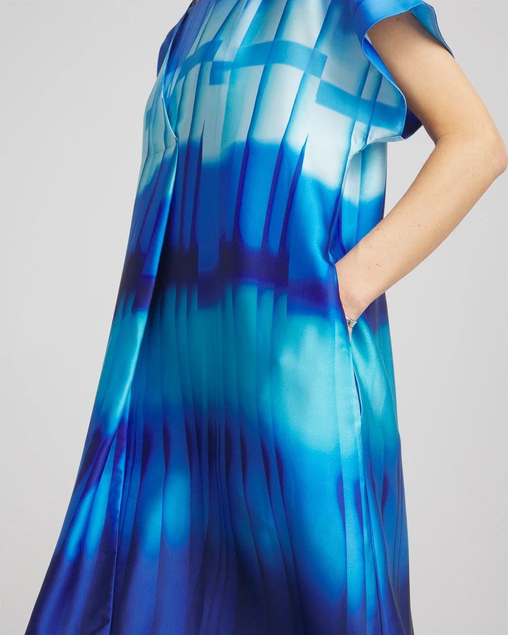 Chico's Gottex Golden Hour V-Neck Dress Cover-Up Blue Multi