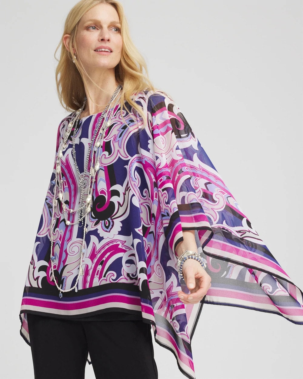 Chico's Travelers™ Paisley Chiffon Layered Top Purple Clover