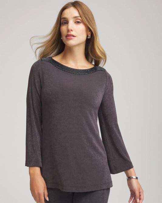 Chico's Travelers™ Koia Pearl Beaded Tunic Serene Gray