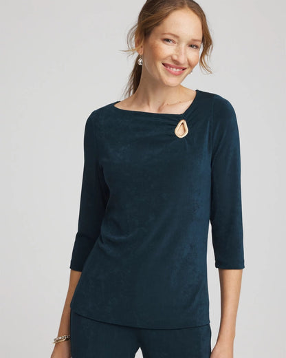 Chico's Travelers™ Asymmetrical 3/4 Sleeve Top Teal Shadow