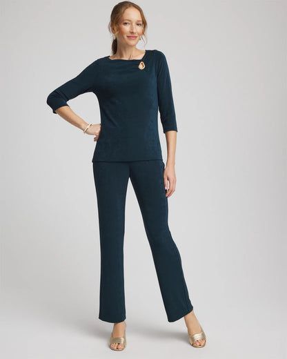 Chico's Travelers™ Asymmetrical 3/4 Sleeve Top Teal Shadow