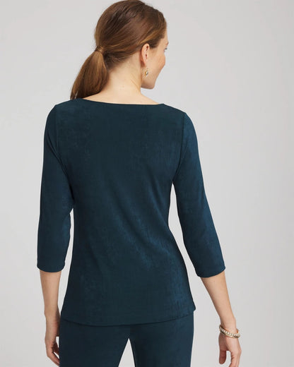 Chico's Travelers™ Asymmetrical 3/4 Sleeve Top Teal Shadow