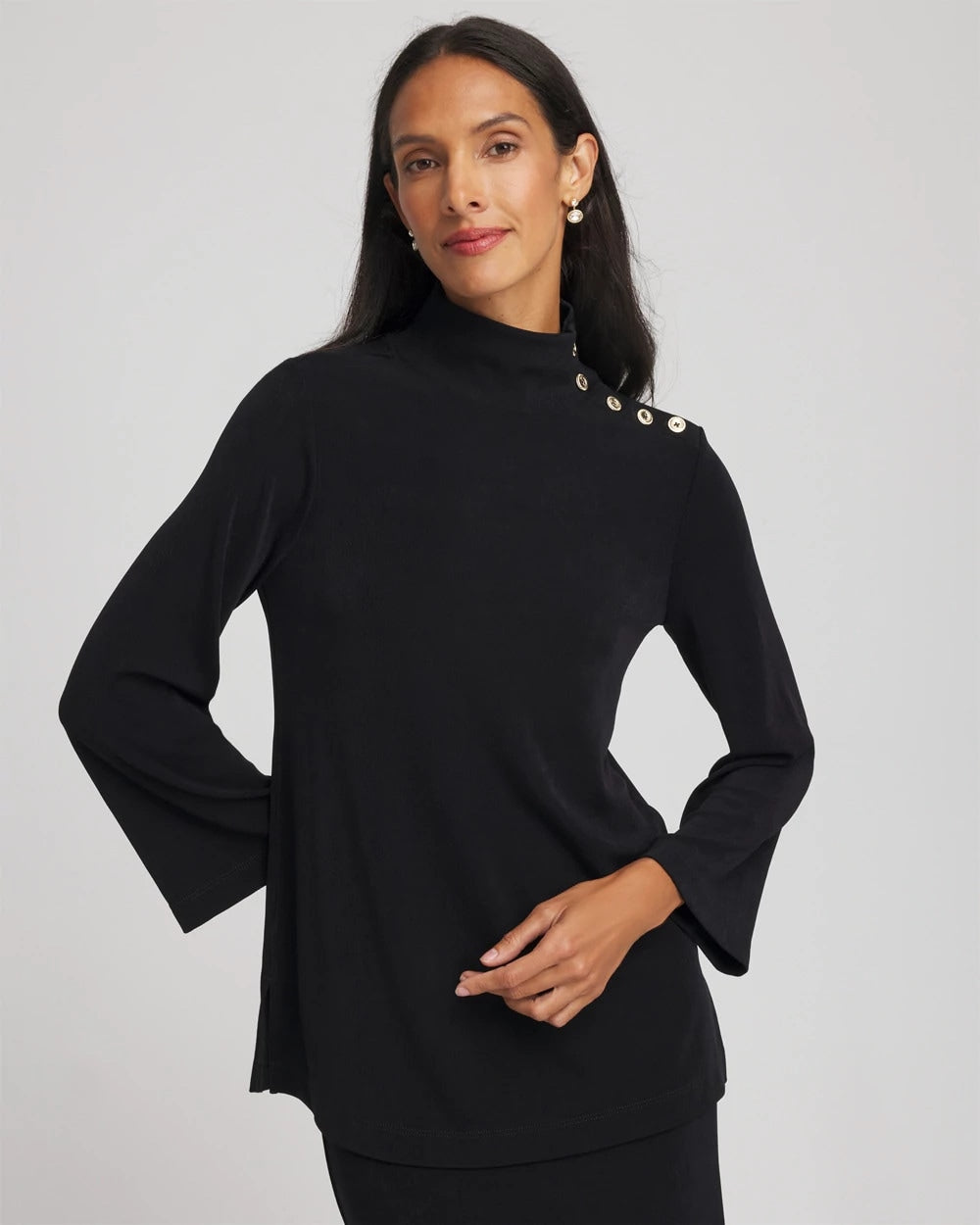 Chico's Travelers™ Button Mockneck Top Travelers Black